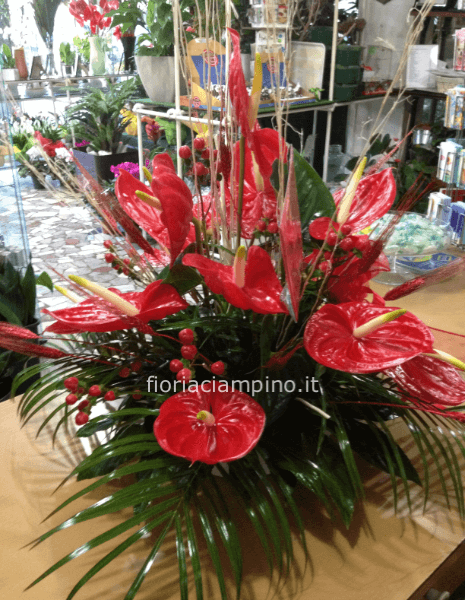 Composizione centrotavola con anthurium