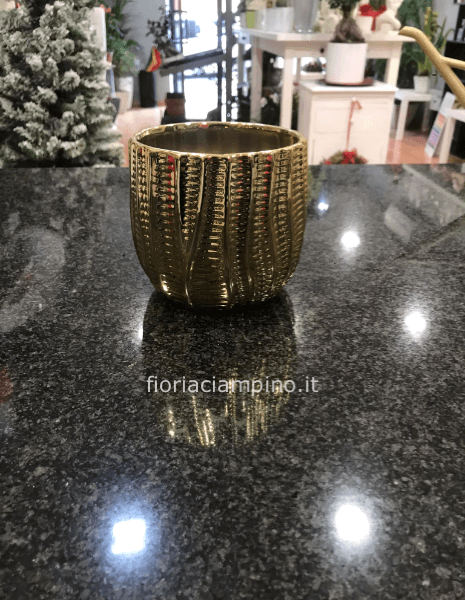 VASO CERAMICA DIAM 13 CM METAL ORO