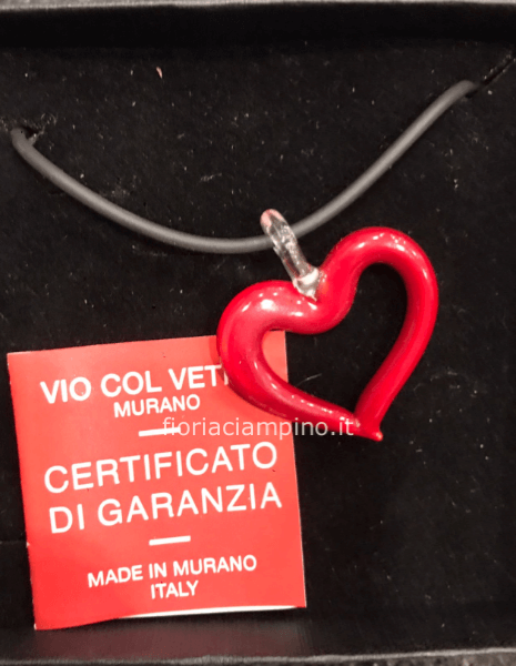 Ciondolo vetro di  Murrina con collana caucciù